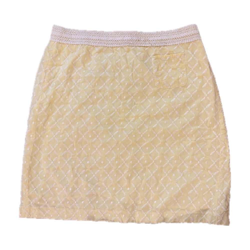 Sigrid Olsen 100% Cotton Light Yellow Skirt with White Accents Size 10.